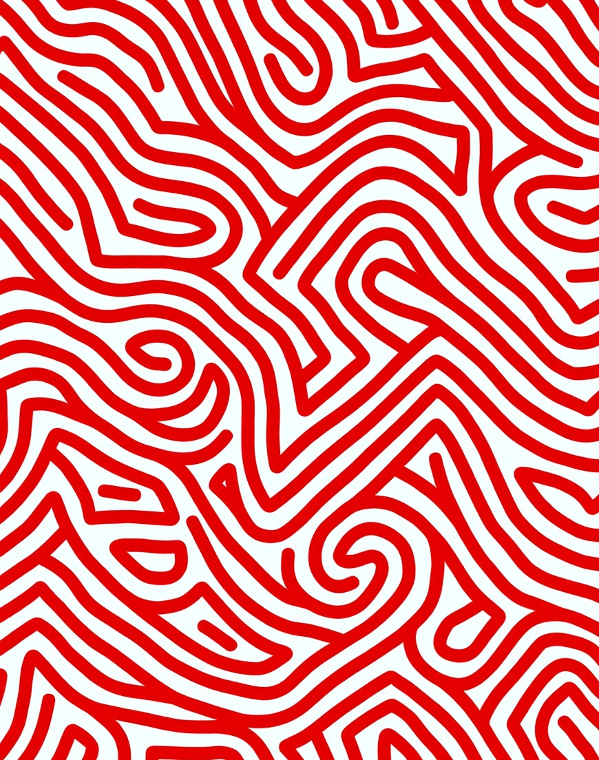 Bold Red Abstract Maze Pattern Rug