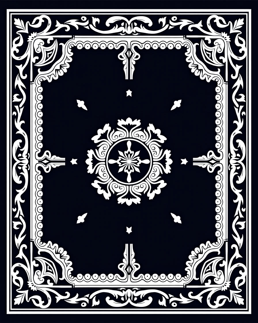 Elegant Floral Emblem Black White Rug