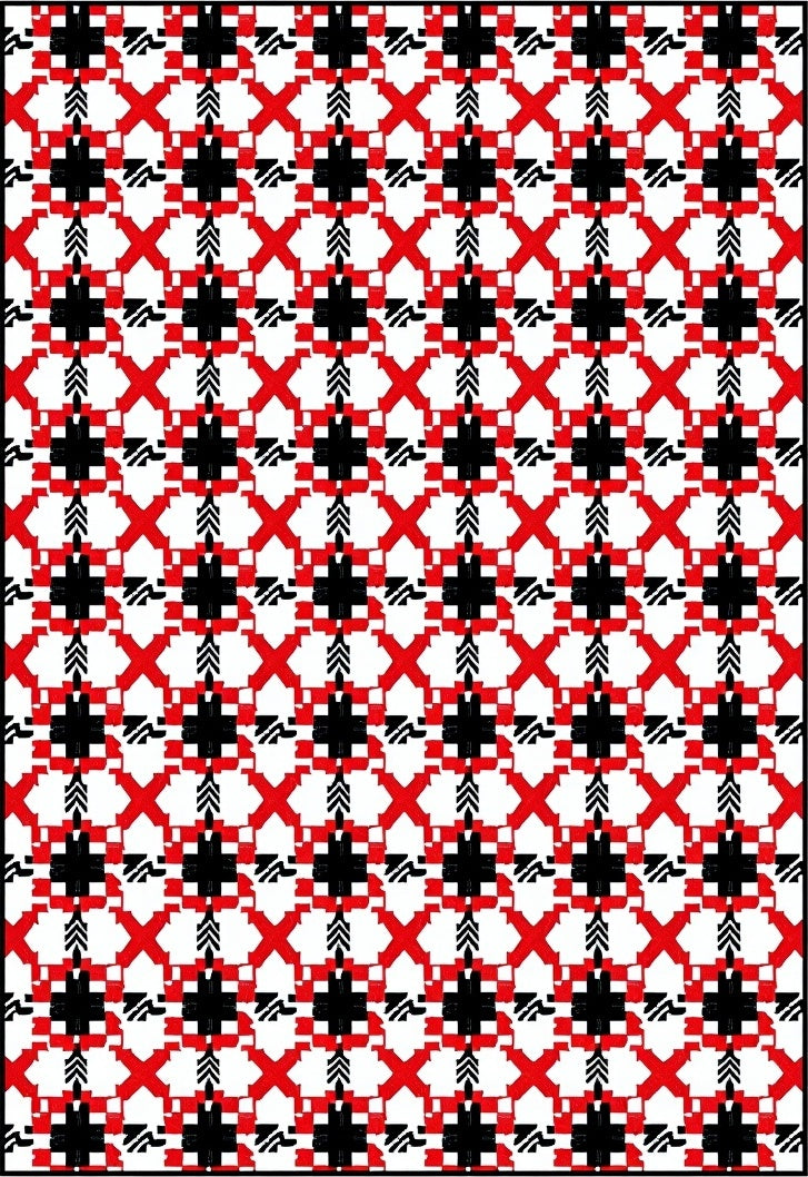 Bold Red Black Geometric Lattice Rug