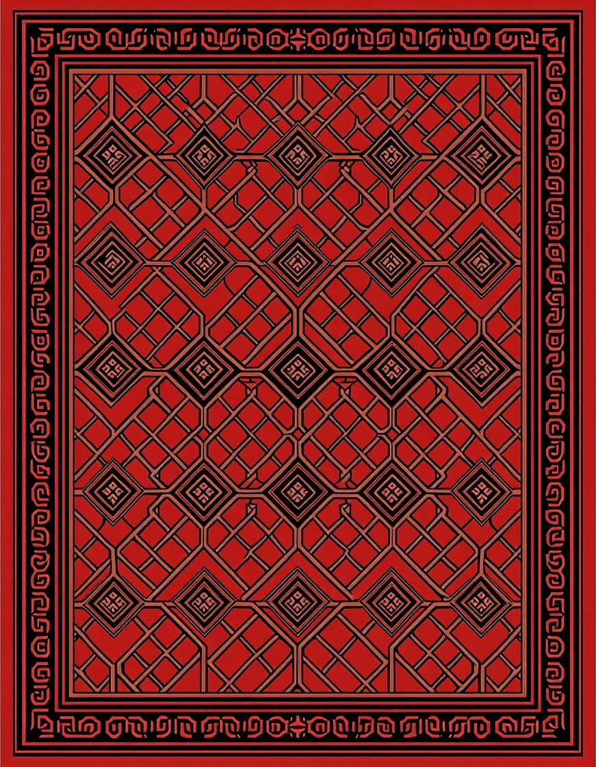 Bold Geometric Lattice Red Pattern Rug