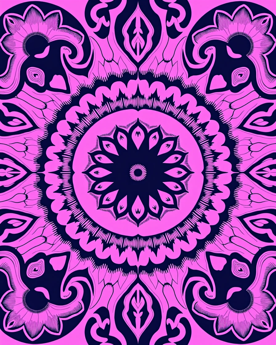 Vibrant Pink Floral Mandala Design Rug