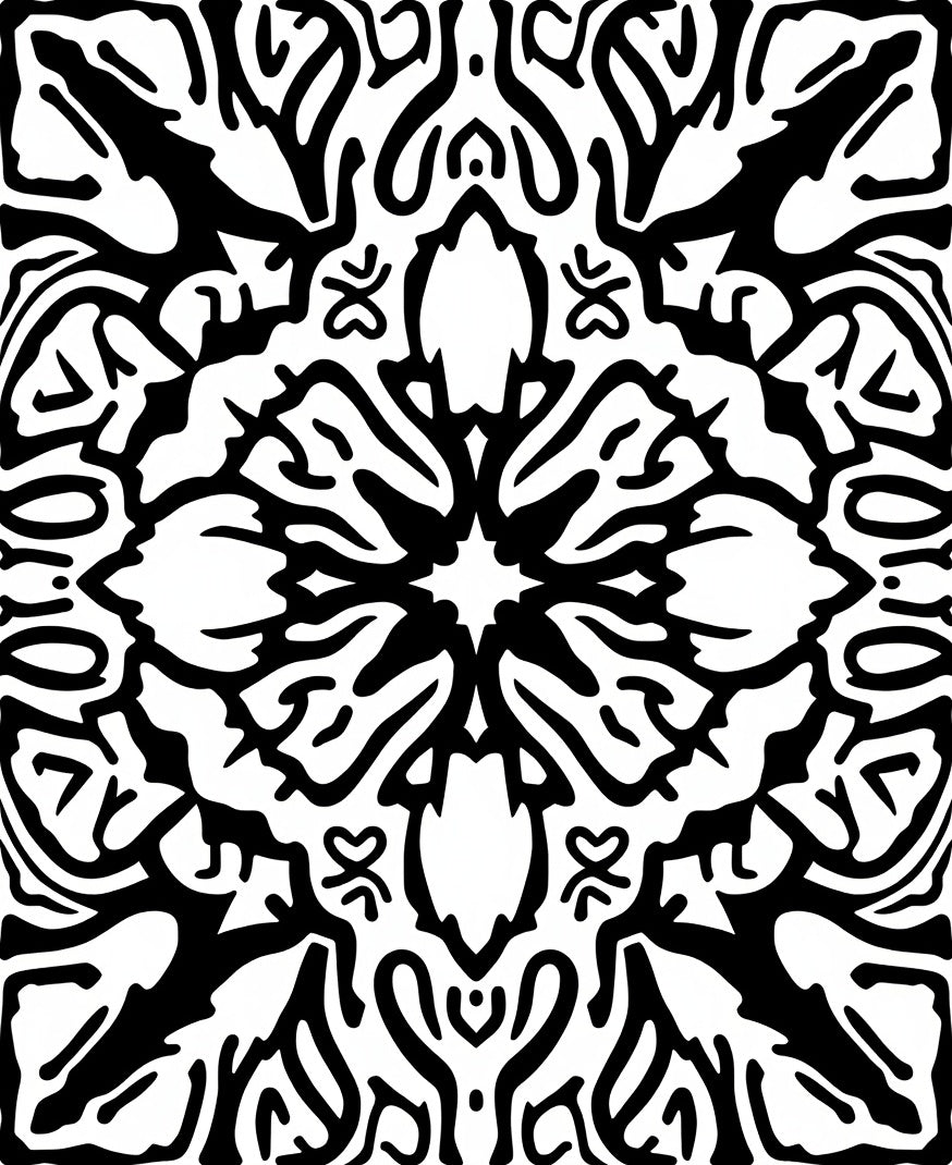 Bold Black Abstract Folk Art Rug