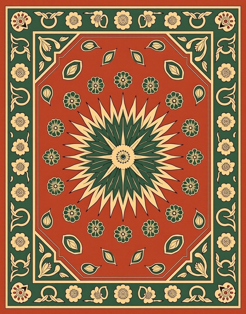 Classic Floral Sunburst Kilim Pattern Rug