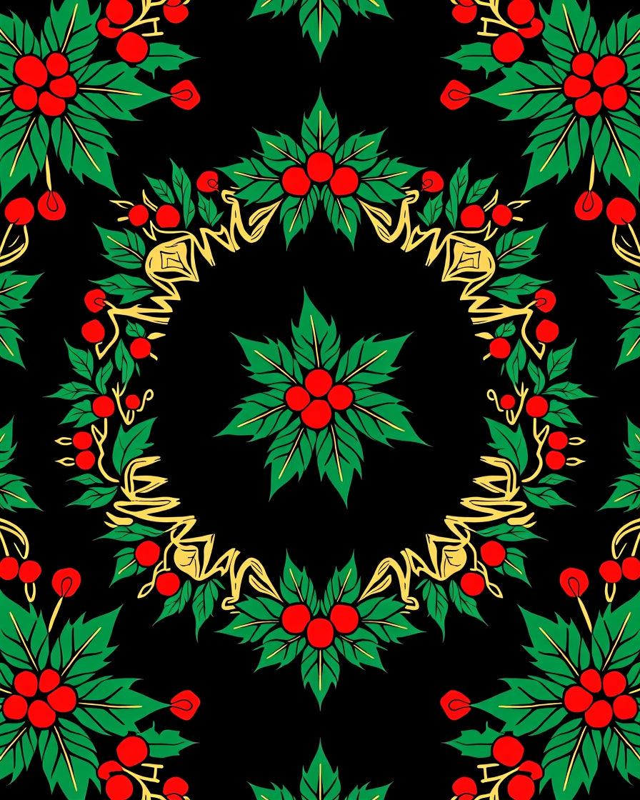 Red Green Holly Berry Garland Pattern Rug