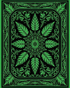 Bright Green Leaf Mandala Border Rug