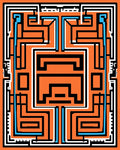 Orange Maze Pattern with Blue Accents Rug