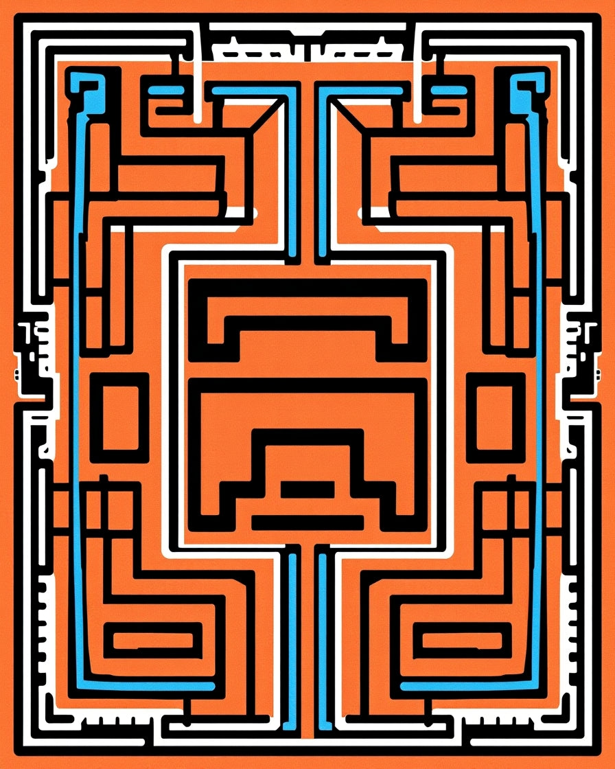 Orange Maze Pattern with Blue Accents Rug