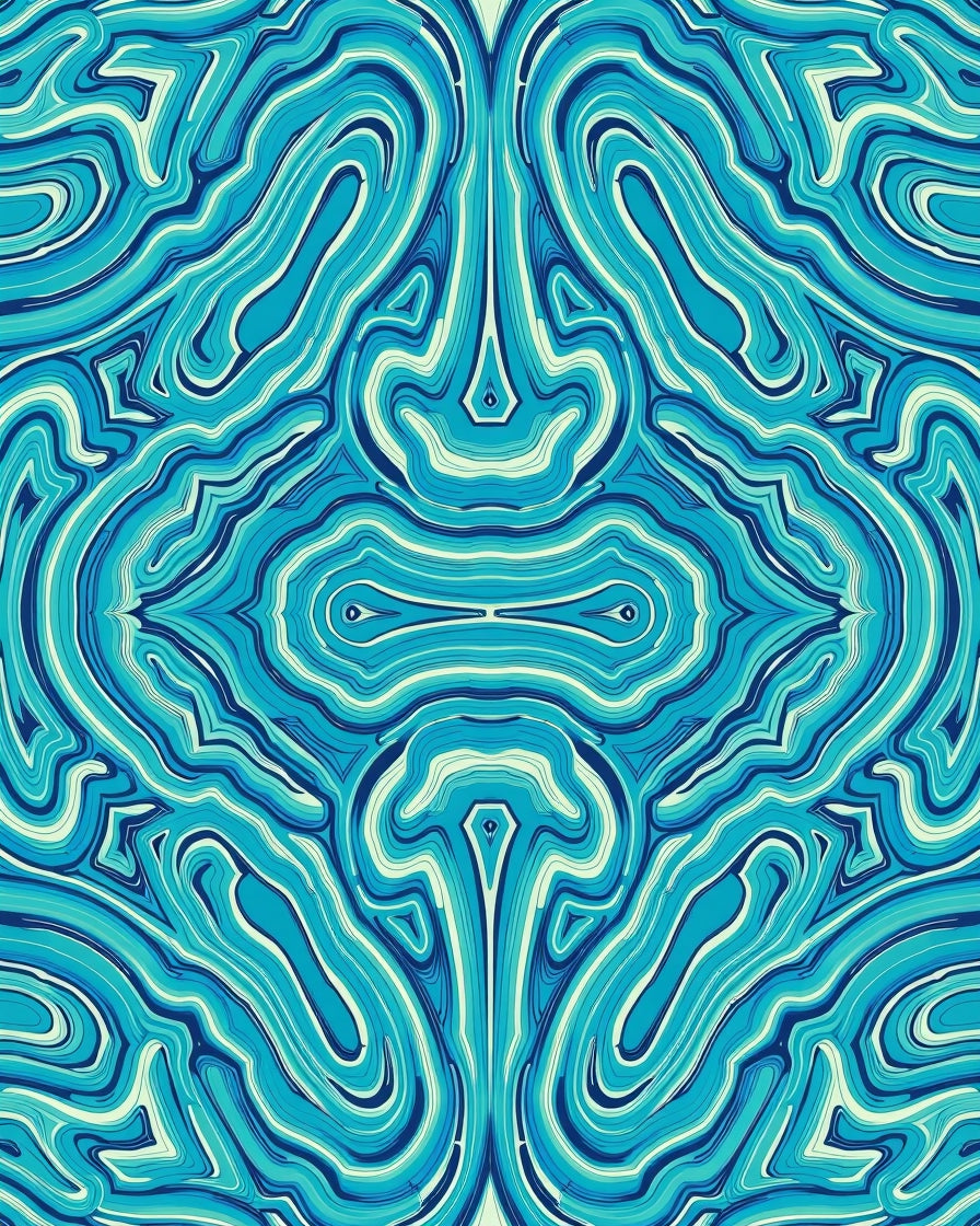 Abstract Blue Wavy Organic Pattern Rug