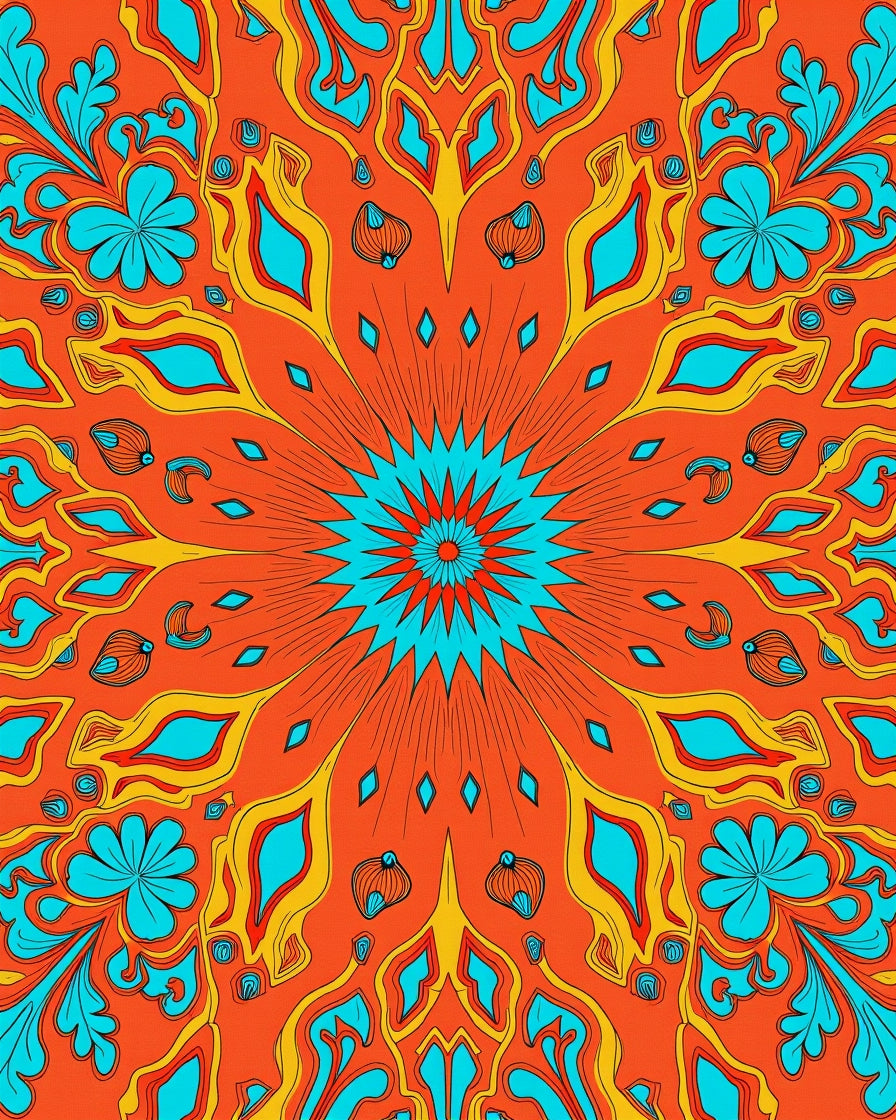 Bold Retro Floral Mandala Design Rug