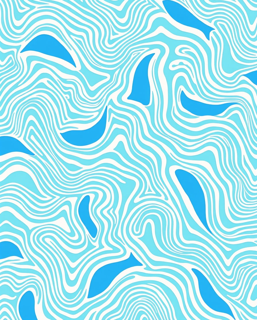 Blue Fish Flowing Wave Pattern Rug