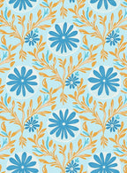 Blue Orange Floral Scroll Pattern Rug