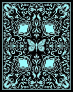 Ornate Butterfly Floral Symmetry Design Rug