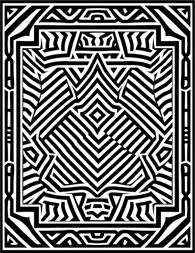 Black and White Abstract Geometric Maze Design Rug