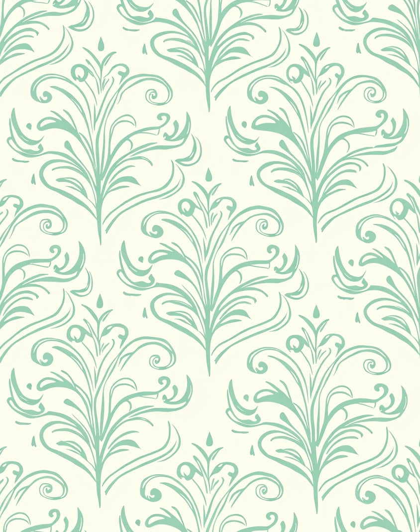 Mint Green Watercolor Damask Pattern Rug