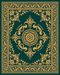 Emerald Green Golden Medallion Scroll Rug