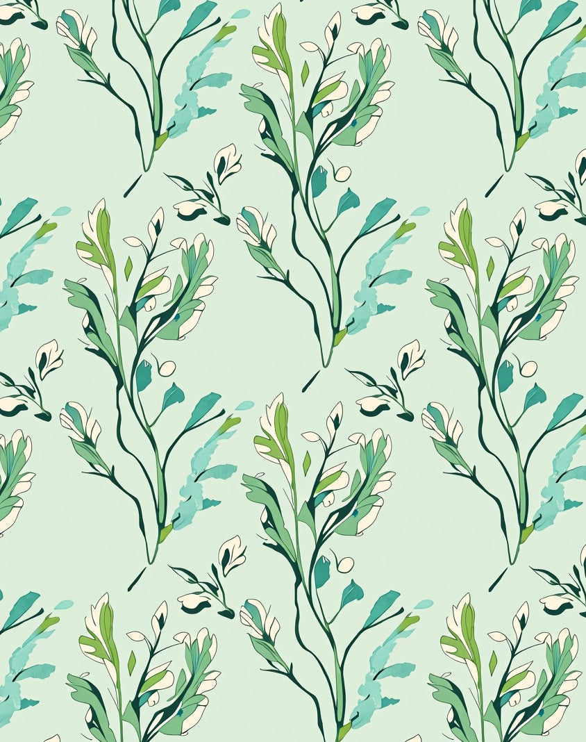 Botanical Stem Leaf Pattern Rug