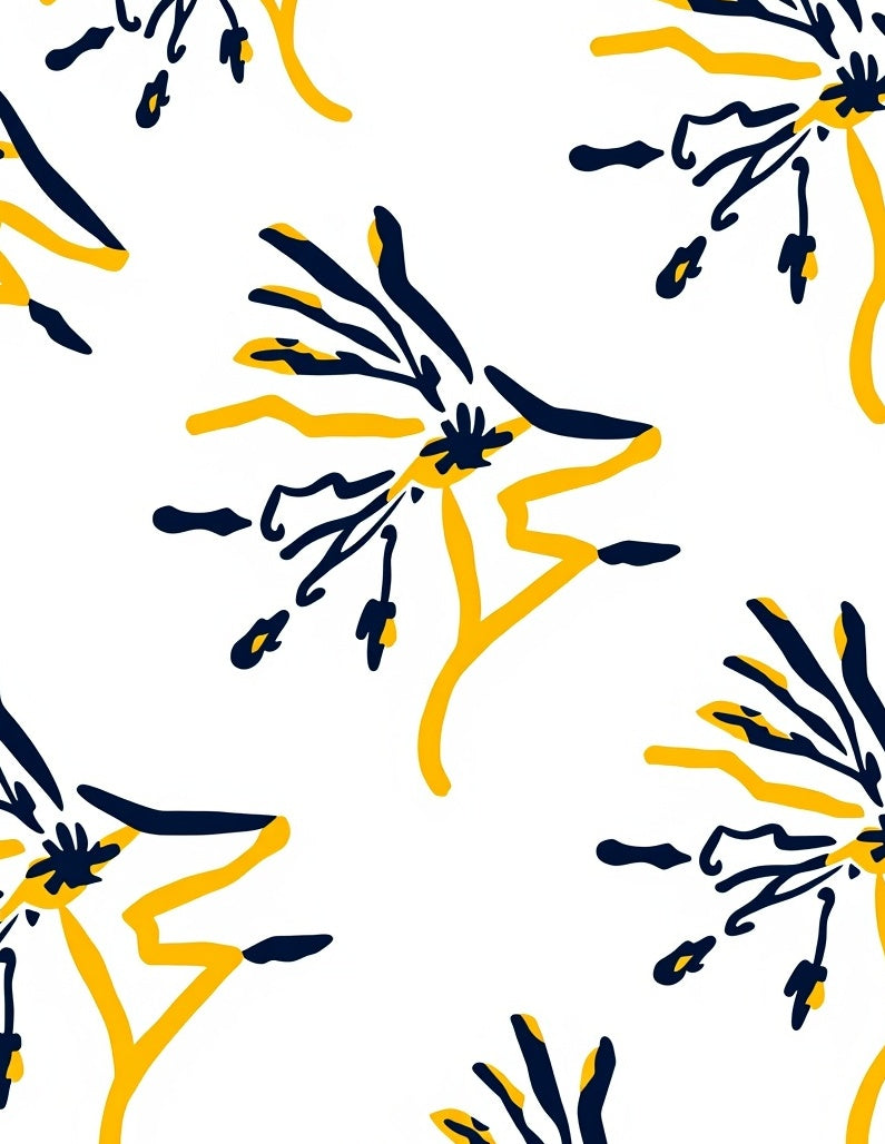 Dark Blue Yellow Floral Abstract Rug