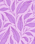 Purple Feather Patterned Line Art Rug