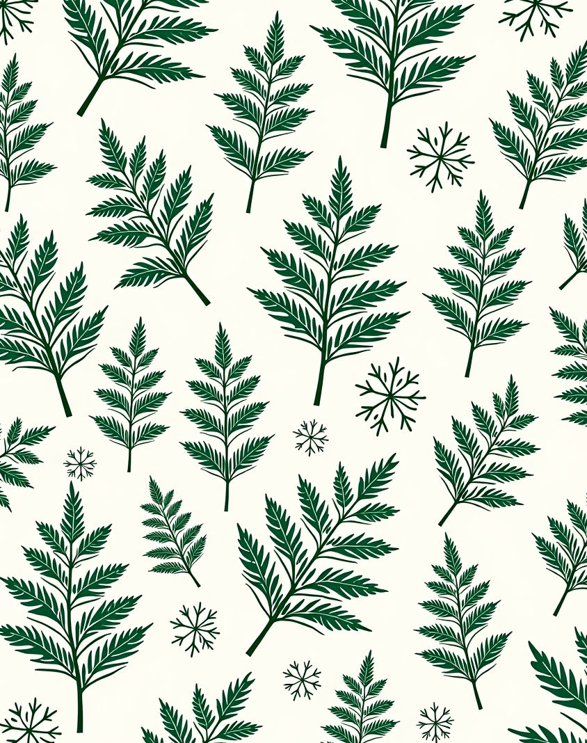 Green Fern Snowflake Pattern Rug