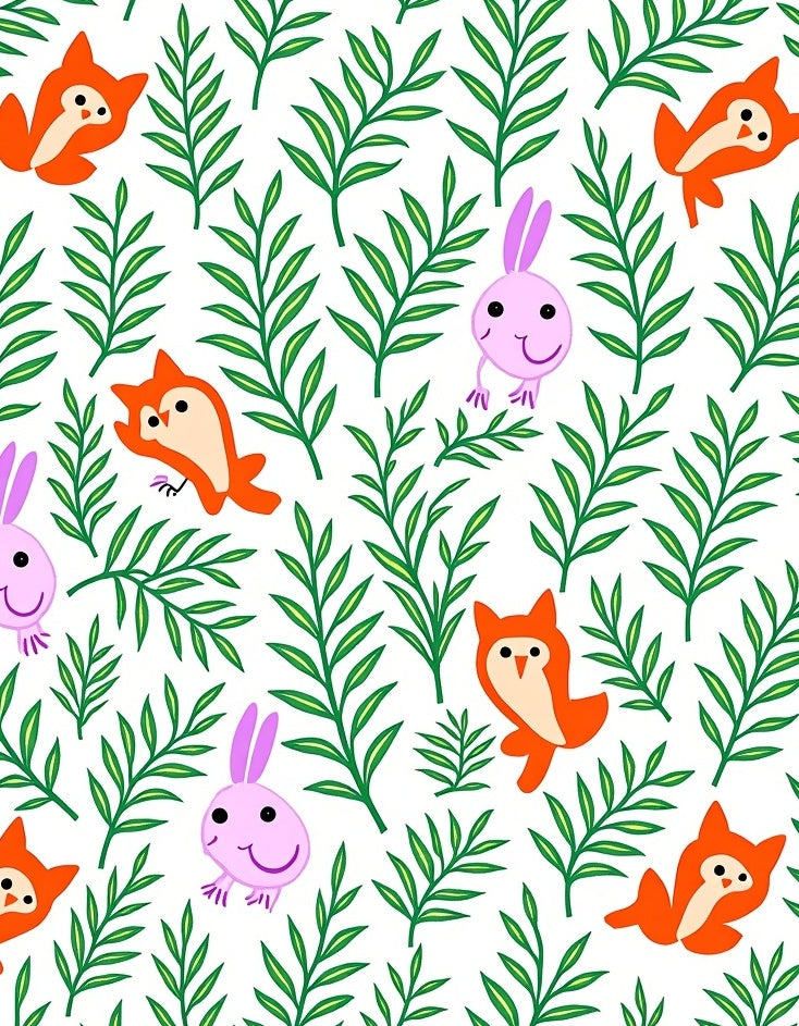 Whimsical Woodland Creatures Botanical Pattern Rug