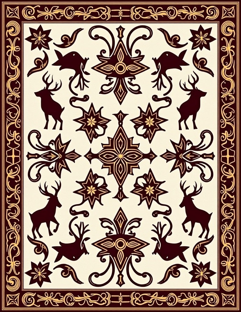 Ornate Deer Star Pattern Design Rug