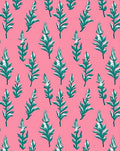 Teal Leaf Pattern on Pink Background Rug