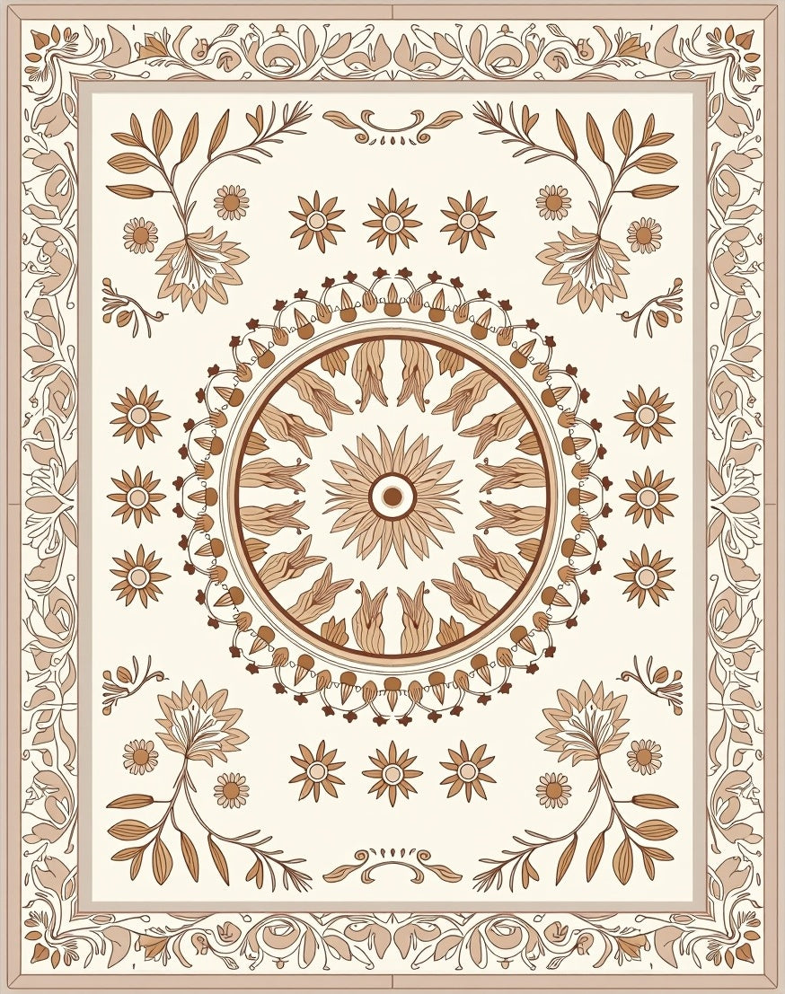 Floral Medallion Patterned Earthy Tones Rug