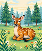 Woodland Deer With Wildflowers Pattern Rug
