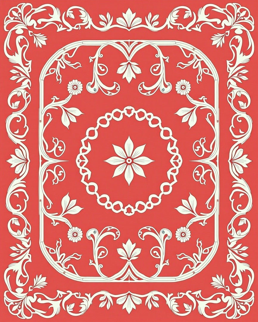 Elegant Red Floral Scrollwork Design Rug