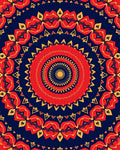 Vibrant Red Yellow Floral Mandala Design Rug