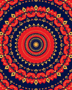 Vibrant Red Yellow Floral Mandala Design Rug