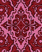 Elegant Pink Red Scroll Pattern Rug
