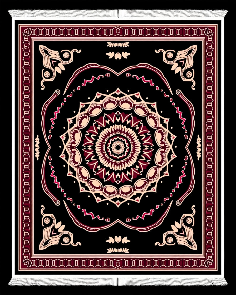 Crimson Black Mandala Centerpiece Rug