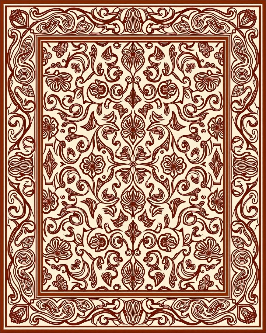 Intricate Floral Scrollwork Motif Rug