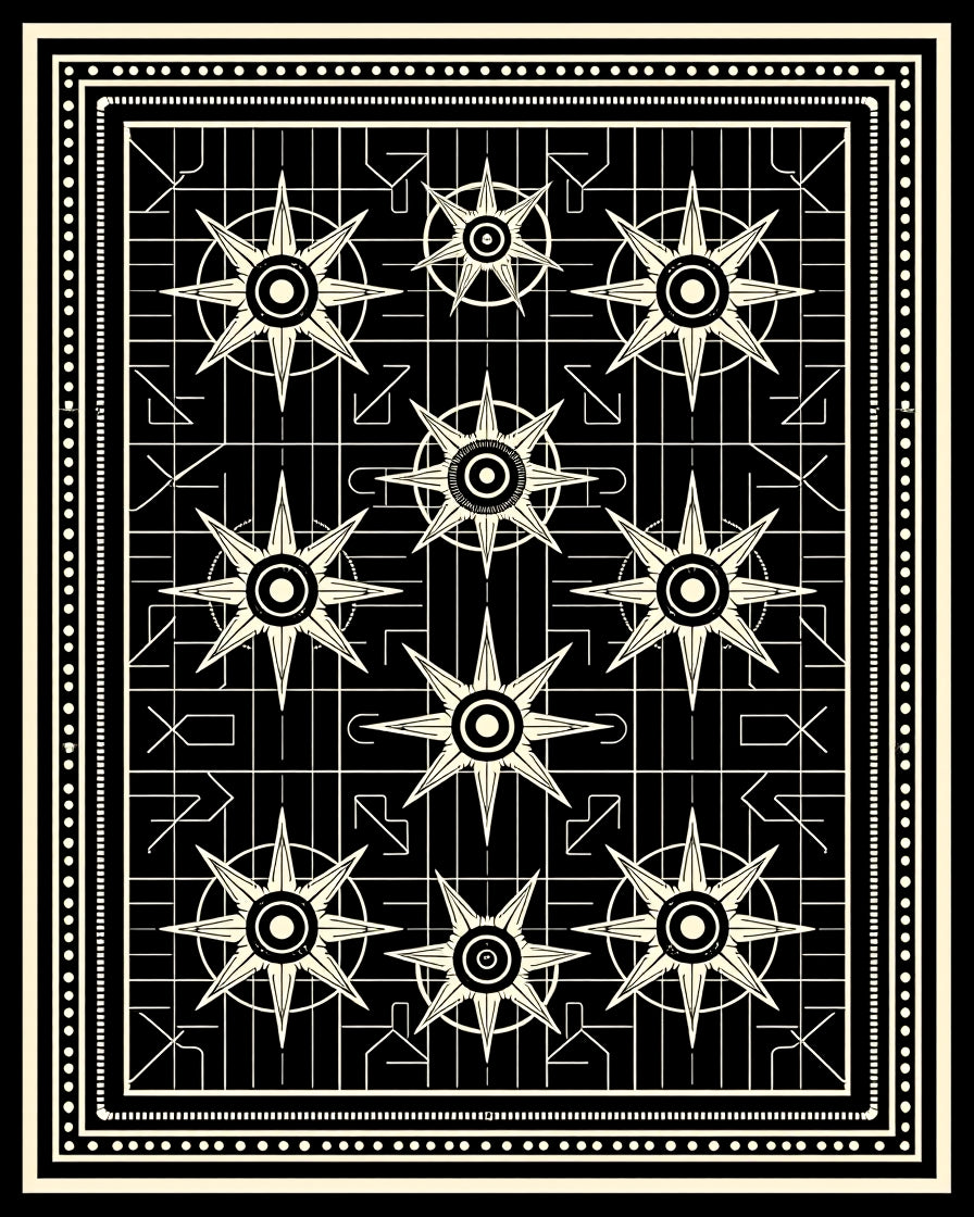 Geometric Starburst Patterned Art Deco Rug