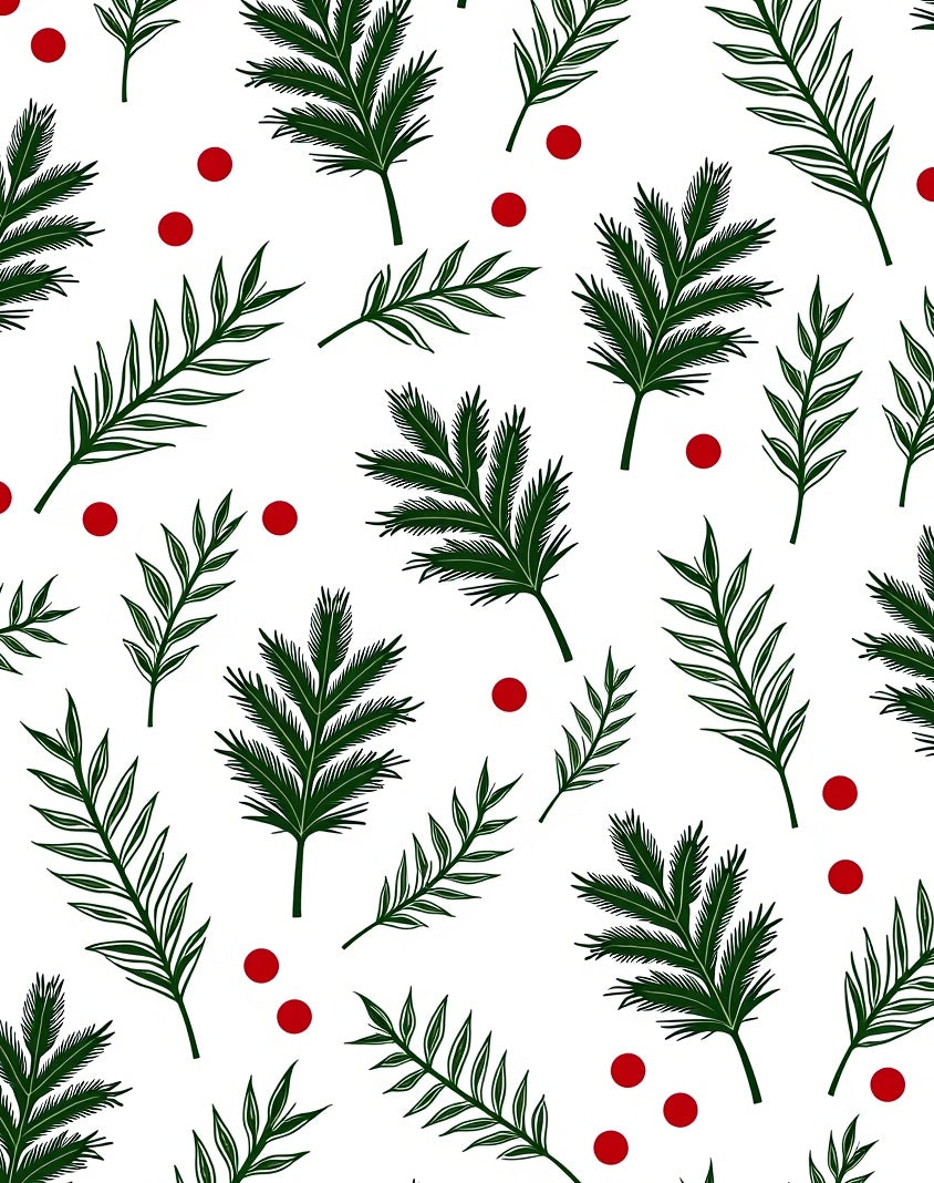 Evergreen Sprigs and Red Dot Pattern Rug