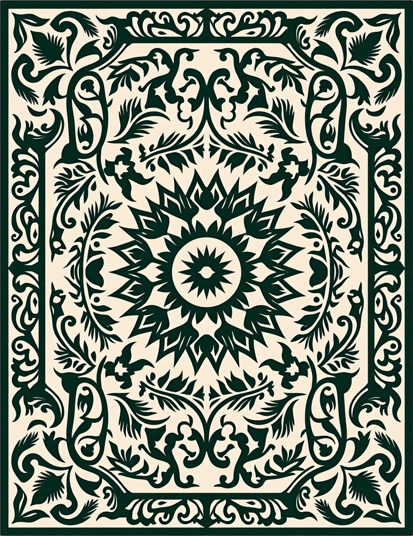 Ornamental Floral Medallion Pattern Rug