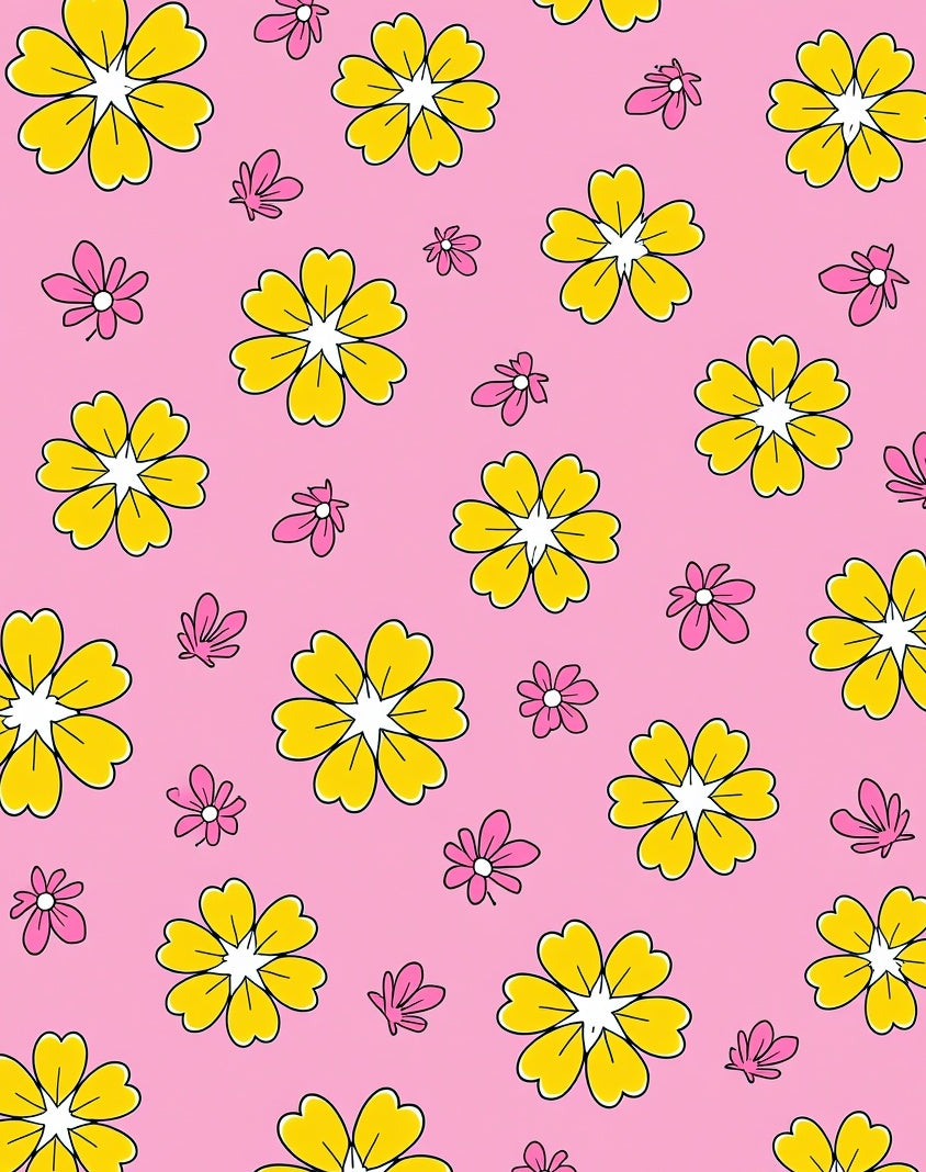 Pink Yellow Daisy Patterned Rug
