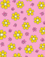 Pink Yellow Daisy Patterned Rug
