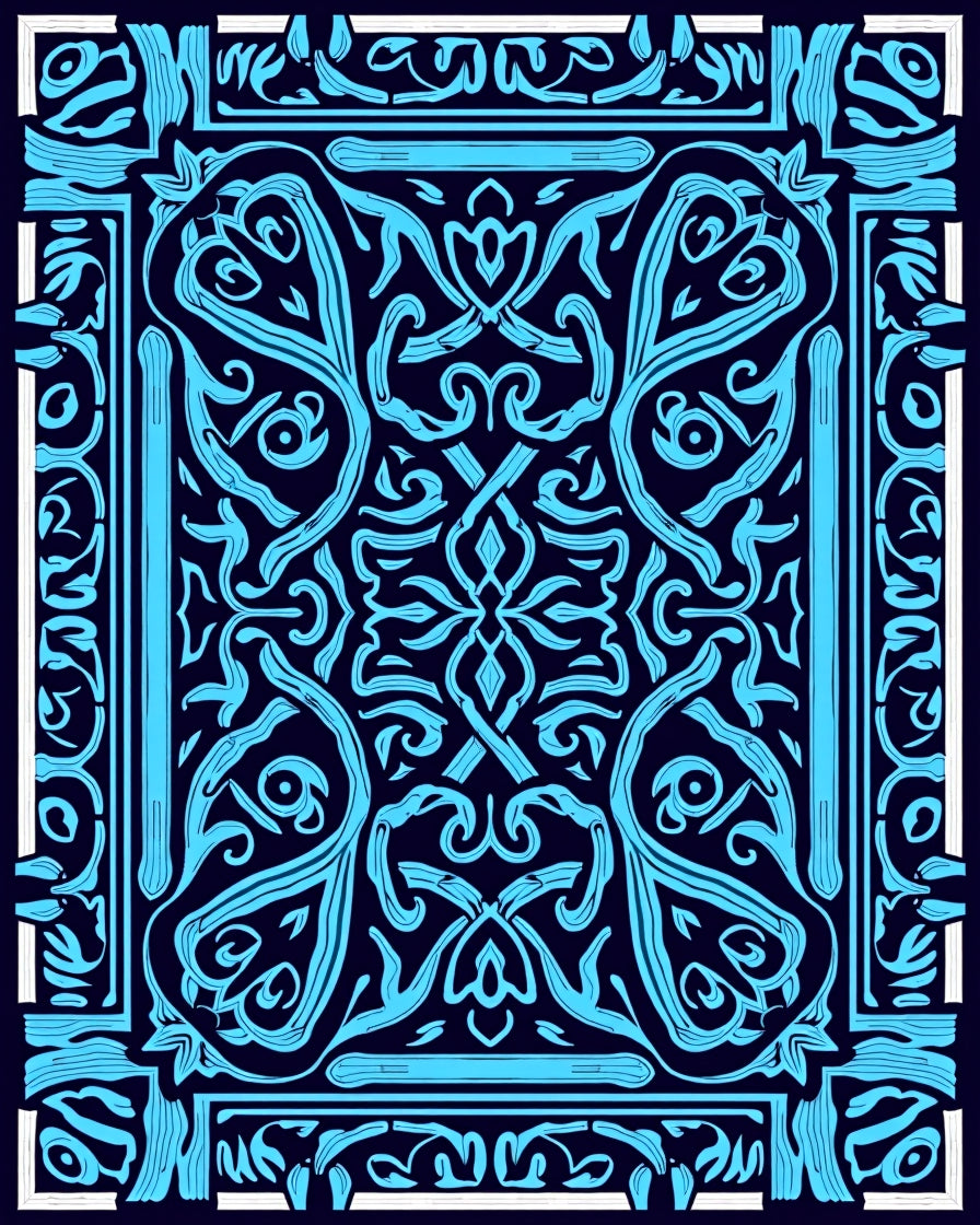 Abstract Blue Ornamental Pattern Design Rug