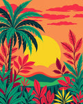 Tropical Sunset Leafy Jungle Design Rug