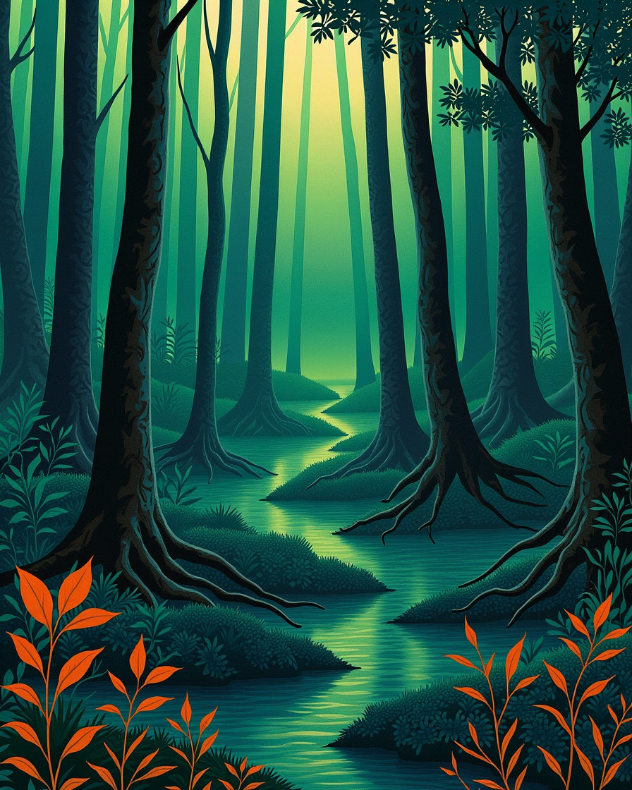 Mystical Forest Stream Pattern Rug