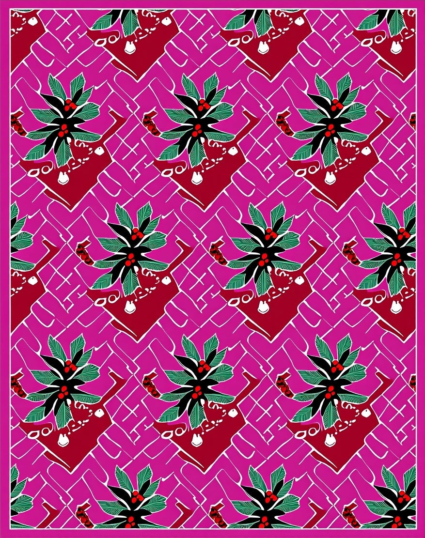 Abstract Pink Floral Leaf Pattern Rug