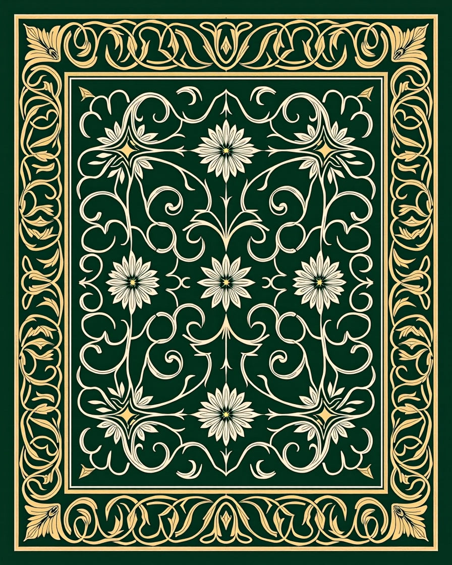 Ornate Floral Vine Border Design Rug