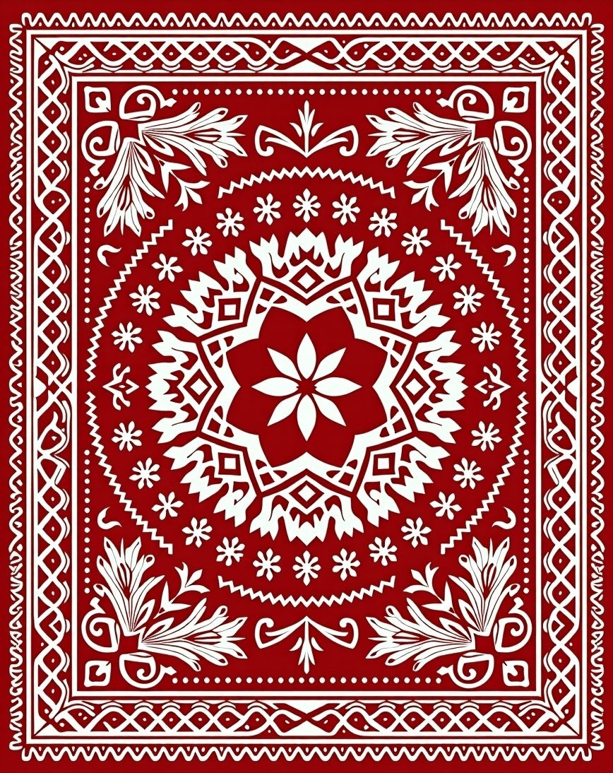 Rustic Red Floral Medallion Pattern Rug