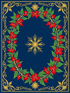 Ornate Floral Border Dark Blue Rug