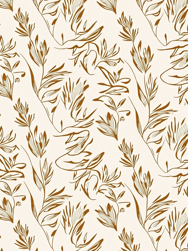 Botanical Line Art Abstract Cream Brown Rug