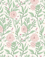 Delicate Pink Floral Vine Pattern Rug