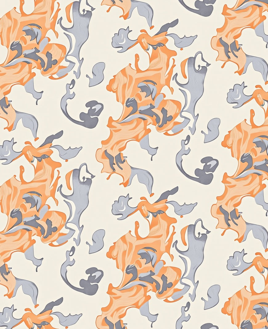 Abstract Swirls Orange Gray Textile Rug