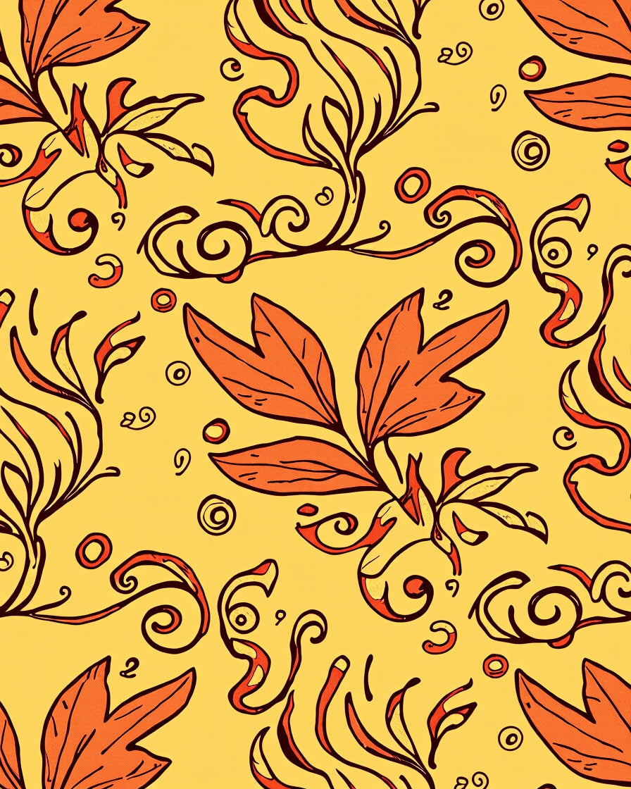 Orange Leaf and Swirl Pattern Rug
